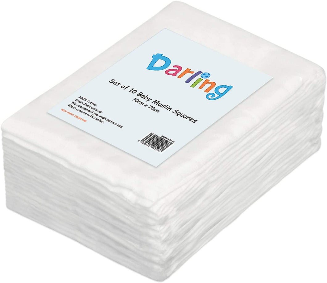 Muslin Squares Baby Nappy White (Pack of 10)