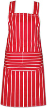 Load image into Gallery viewer, Red & White Butchers Stripe 100% Cotton Professional Chefs Bib Apron with Front Pockets (Red)