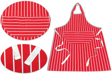 Load image into Gallery viewer, Red & White Butchers Stripe 100% Cotton Professional Chefs Bib Apron with Front Pockets (Red)