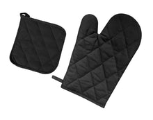 Load image into Gallery viewer, Set of 3 Heat Resistant Cotton Oven Glove, Mitts & 2 Pot Holder for Baking & BBQ
