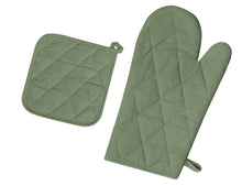 Load image into Gallery viewer, Set of 3 Heat Resistant Cotton Oven Glove, Mitts & 2 Pot Holder for Baking & BBQ