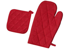Load image into Gallery viewer, Set of 3 Heat Resistant Cotton Oven Glove, Mitts & 2 Pot Holder for Baking & BBQ