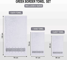 Load image into Gallery viewer, 3 Piece 600 GSM Greek Key Embroidered Towel Bale Set with Gift Ribbon