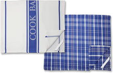 Load image into Gallery viewer, Rivera Home - Vintage Herringbone &amp; Check Tea Towels Set - 100% Cotton Lint Free - Soft, Absorbent &amp; Durable Kitchen Dish Towel - 50 x 76 cm - Machine Washable Quick Drying Towels (Blue, 2)
