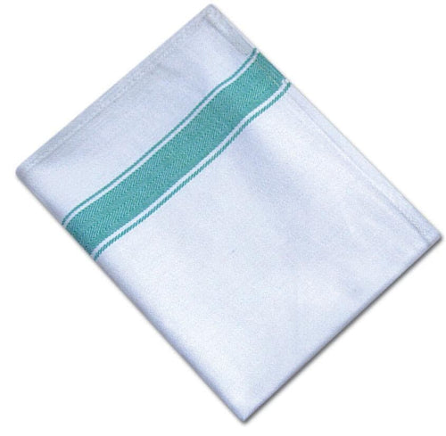 Herringbone Weave Tea Towels - White with Green Stripe - Pack of 10 QCS