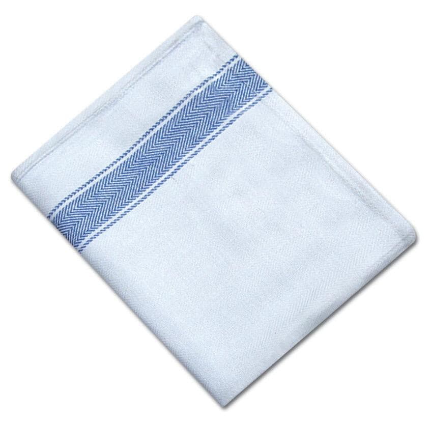 Herringbone Weave Tea Towels - White with Green Stripe - Pack of 10 QCS