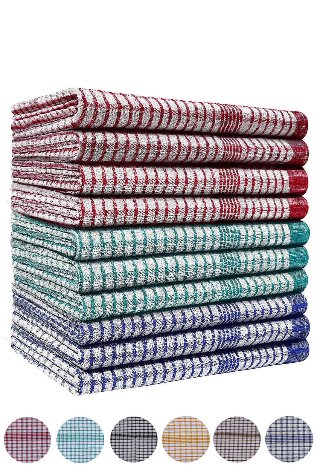 Pack of 10 Heavy Duty (80gm/pc) Wonder Dry Checked Cotton Kitchen Tea Towels