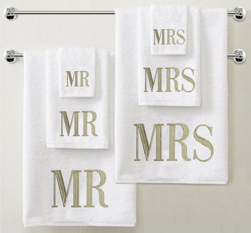 Luxury 100% Cotton Mr & Mrs Monogrammed Bath Towel 6 Piece Gift QCS