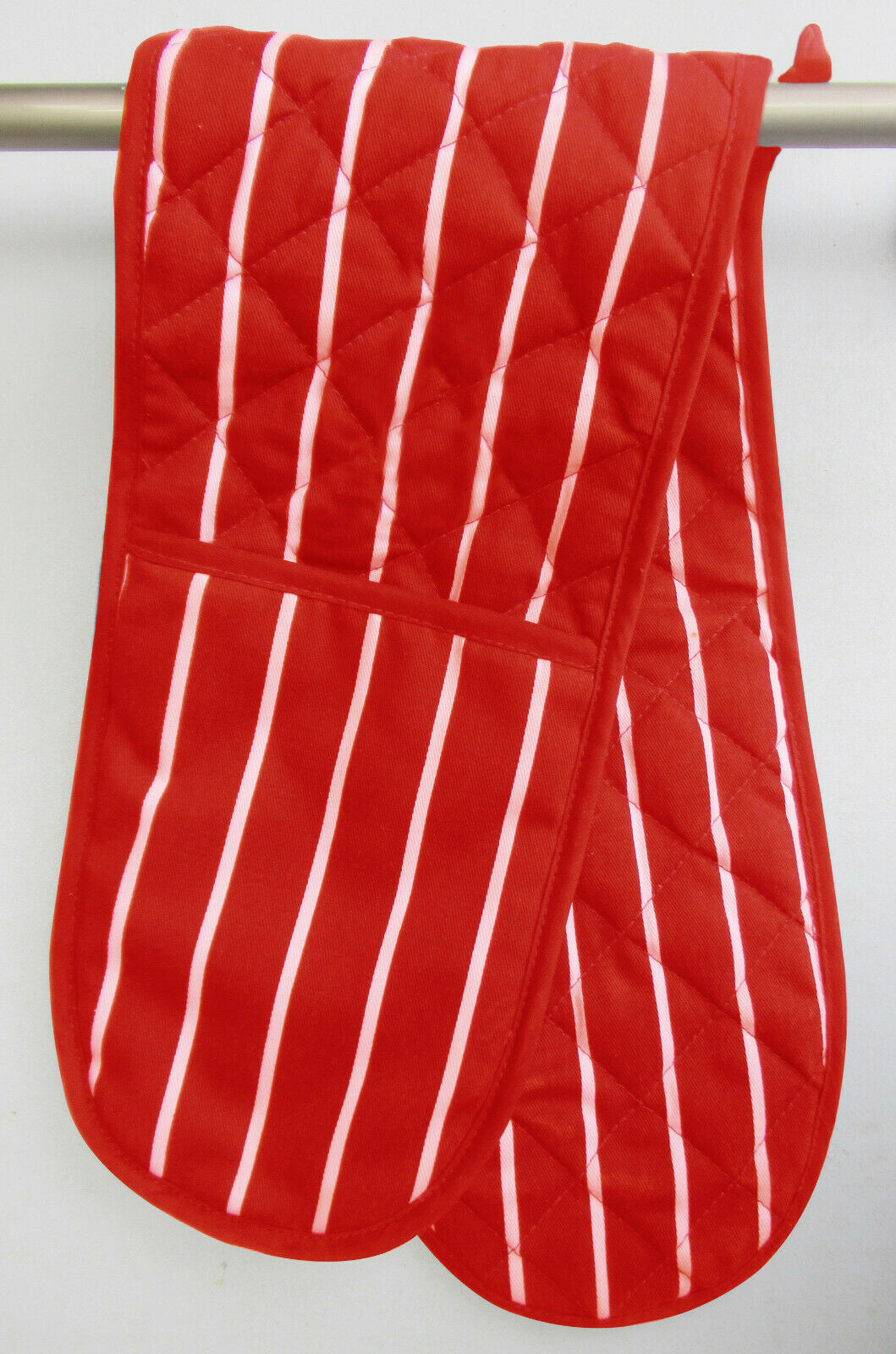 100% Cotton Red Classic Butchers Stripe Double Oven Glove 91cm Wide