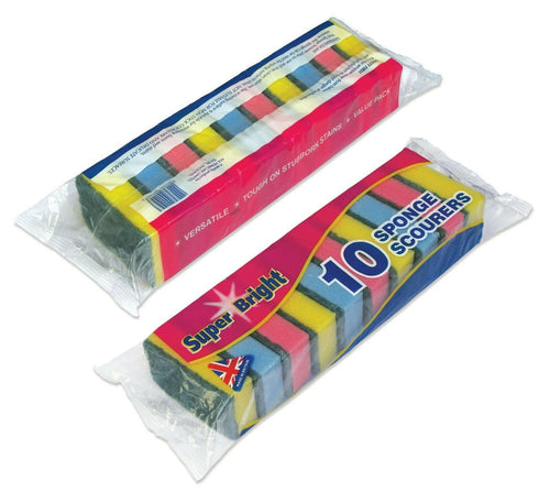 Sponge Scourers - Assorted Colours - Pack of 10 QCS