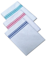 Load image into Gallery viewer, Cotton White With Coloured Stripe Tea Towel Pack of 10 QCS
