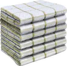 Load image into Gallery viewer, Quick Cleaning Supplies - 6 Kitchen Terry Tea Towel Set - Cotton – Reusable and Highly Absorbent Essential Dish Cloths - 39 x 65 cm - Tea Towels and Bar Towels (Green, 6)
