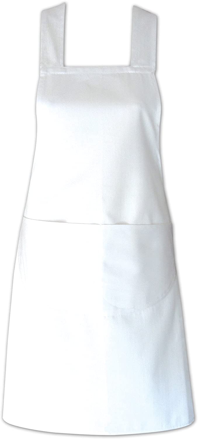 Quick Cleaning Supplies White 100% Cotton Professional Chefs Bib Apron with Front Pockets