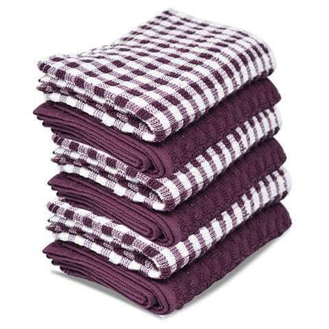 Large Terry Tea Towels Monocheck Kitchen Cloths (Pack of 6)