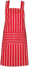 Load image into Gallery viewer, Red &amp; White Butchers Stripe 100% Cotton Professional Chefs Bib Apron with Front Pockets (Red)
