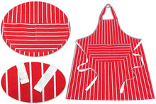 Load image into Gallery viewer, Red &amp; White Butchers Stripe 100% Cotton Professional Chefs Bib Apron with Front Pockets (Red)
