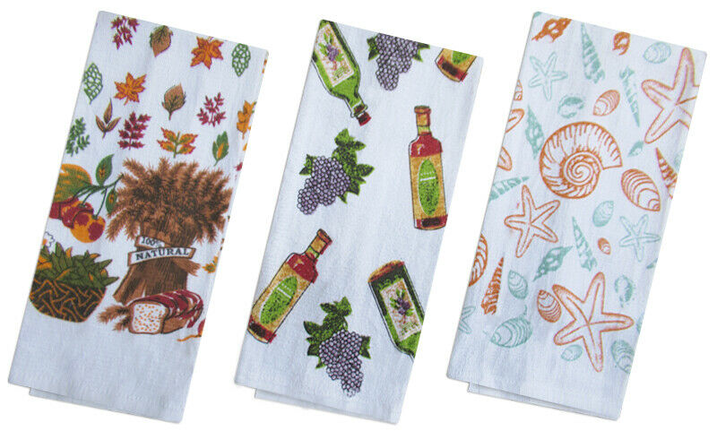 Tea Towels Terry Cotton Kitchen Dish Cloth Cleaning Drying Pack of 3