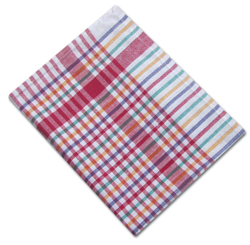 Colour Check Tea Towel Red Multi (Pack of 10)