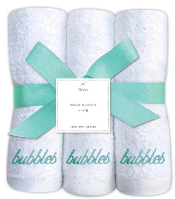 Pack of 6 Face Cloths Gift Set Bubbles Embroidered Soft Flannels 100% Cotton