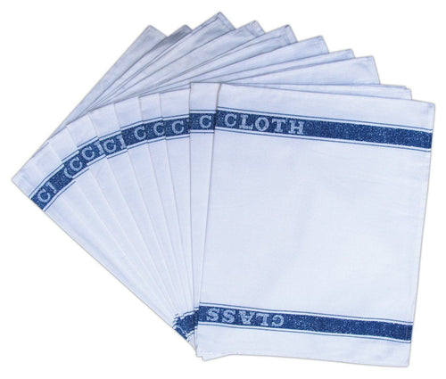 Glass Cloth Tea Towel - White with Blue - Pack of 10 QCS