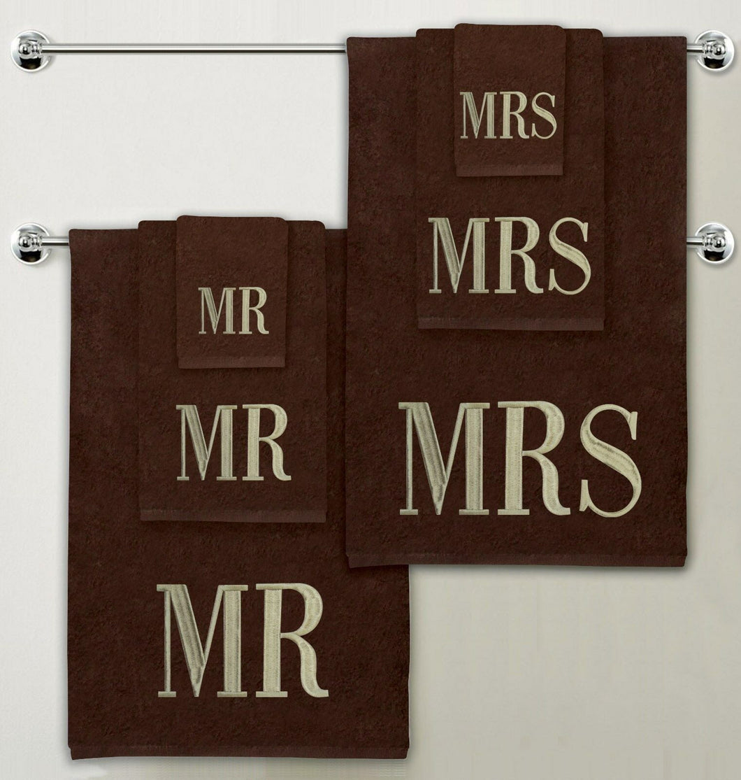 Luxury 100% Cotton Mr & Mrs Monogrammed Bath Towel 6 Piece Gift QCS