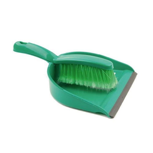 Professional Dustpan Brush with Soft Bristles in Green QCS