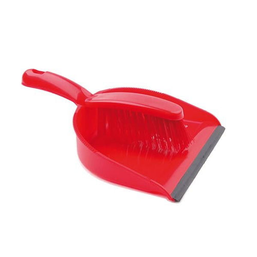 Professional Dustpan Brush with Stiff Bristles in Red QCS
